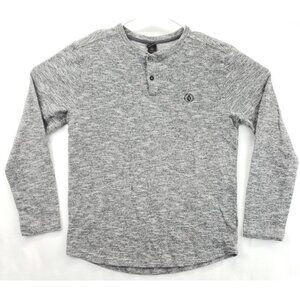 Volcom Sweater Mens Small Heather Gray Knit Cotton Henley Neck Pullover Classic